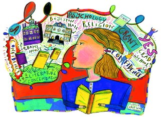 illustration shows a student with a lot on her mind