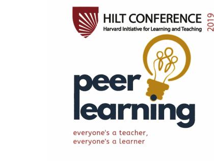 A scan from the program for the eighth annual conference of the Harvard Initiative for Learning and Technology, including the words "peer learning" and a drawing of a lightbulb.