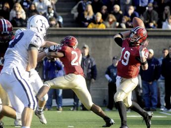 Quarterback Colton Chapple accounted for three touchdowns in the Yale game, passing for two and scoring another on foot. He threw 24 scoring passes in a spectacular senior season, breaking the Harvard record of 18 set by Neil Rose &rsquo;03 in 2002. 