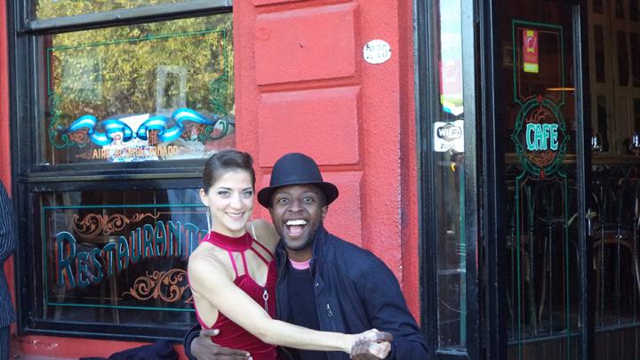 Taonga Leslie ’15 with a professional dancer in Buenos Aires, generally considered the birthplace of tango
