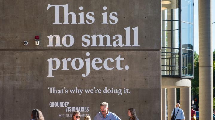 Emblazoned on the side of Gund Hall, this phrase offered motivation for the Graduate School of Design’s $110-million campaign launch.