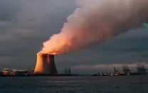 Image of two nuclear plants in the evening
