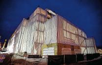 Midwinter work, under wraps, on the Law School’s Northwest Corner building