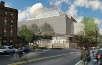 Rendering of the reconstructed Fogg Art Museum from Broadway at Prescott streets