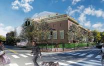 Rendering of the reconstructed Fogg Art Museum from Broadway and Quincy streets