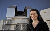 Astrophysicist Anna Frebel, outside and (below) observing at the twin 6.5-meter Magellan telescopes in Chile.