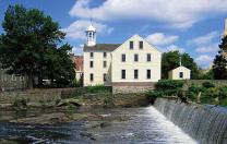 Scenic view of historic Slater Mill in Pawtucket, Rhode Island