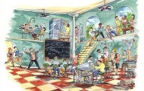 Illustration imagining the evolution of computer science at Harvard in a playful way