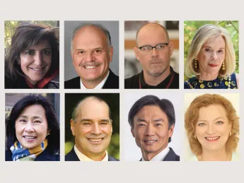 Clockwise from top left: Karen Lorry Chapman, George T. Hodakowski, Bill Parsons, Candace Plummer Gaudiani, Carole Turner Reading, John J. Moon, Mark G. Pelletier, and Margaret M. Chin