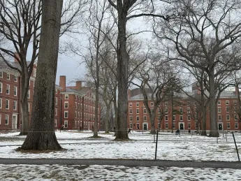Harvard Yard with snow in the foreground