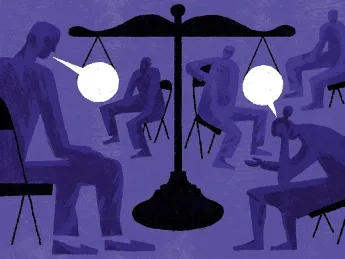 Illustration of seated people talking in a restorative justice circle