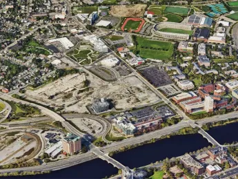 Aerial photograph of Allston, site of Harvard’s commercial enterprise campus