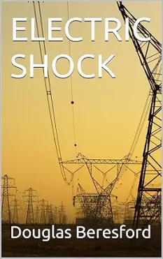 Power lines silhouetted against a yellow-orange sunset sky with the title "Electric Shock."