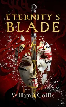 A book cover featuring a sword emerging between two stylized, fragmented faces on a red background.