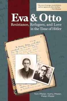 Book cover featuring two historical photographs, handwritten notes, and the title "Eva & Otto."
