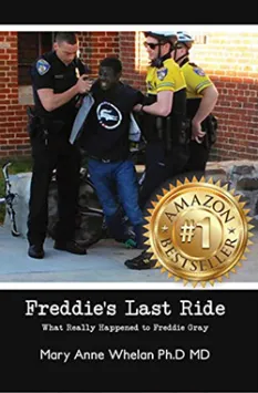 Two police officers interacting with a man outside, with a book title and author listed below.