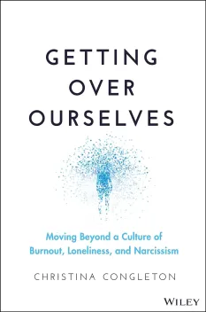 Book cover featuring the title "Getting Over Ourselves" with an abstract blue design.