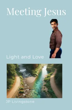 A man in a brown shirt stands next to a serene river landscape, with text overlay.