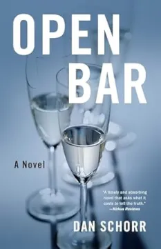 Cover of "Open Bar" by Dan Schorr, featuring three glimmering wine glasses.