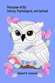 Owl wearing glasses, holding a pen, surrounded by colorful leaves on a blue background.