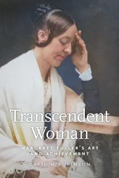Book cover titled "Transcendent Woman" featuring a woman in a white shawl, contemplative pose.