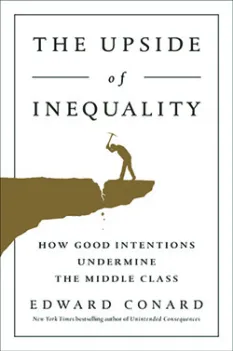 Book cover titled "The Upside of Inequality" by Edward Conard, featuring a silhouette of a person digging.