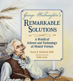 Cover of a book featuring George Washington, with illustrations and a candlelit setting.