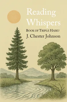 Book cover featuring trees by a river, sunlight, and the title "Reading Whispers."