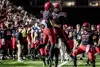 Harvard players #16 and #91 celebrate 