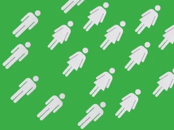 Male and female icons on a green background