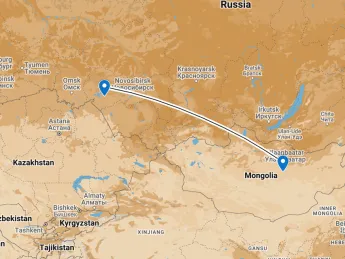 Map depicting the two sites of two cousins: one lived in central Mongolia, the author in southern Russian 