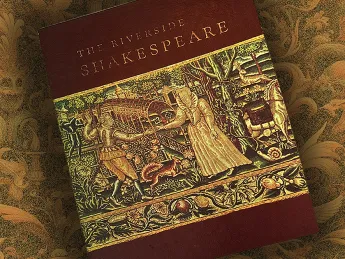Book cover for The Riverside Shakespeare with ornate and decorative background