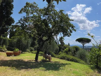 The author in the gardens at Harvard’s Villa I Tatti in 2023