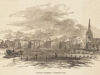 Drawing of Harvard University Campus in the 1800s