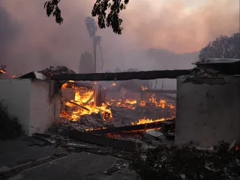 Buildings engulfed in flames in the Palisades fire