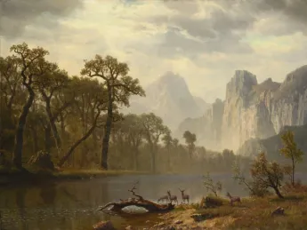 Landscape painting with trees and mountains 