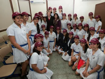 Harvard president Drew Faust visits the J.B. Petit High School for Girls in Mumbai, India.