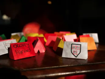 The Occupy Harvard “crafts working group” met last weekend to create tiny paper tents to decorate the former site of the encampment.