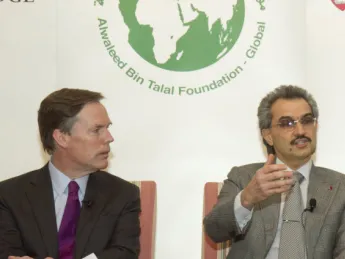 Nicholas Burns, Prince Alwaleed bin Talal, and Ali Asani participated in a panel on Islamophobia, anti-Americanism, and the Arab Spring at Loeb House on February 8.