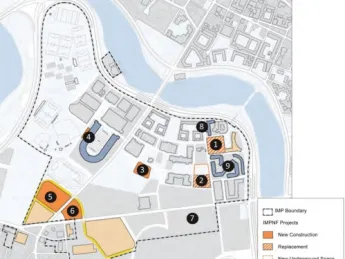 Harvard's new master-plan submission shows the already-approved Allston science center site as the large tan block outlined in yellow at the lower section of the map.