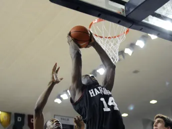 Senior co-captain Steve Moundou-Missi averaged 13 points and seven rebounds in Harvard's weekend sweep of Penn and Princeton.