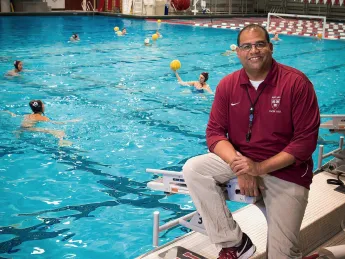 Ted Minnis is Harvard’s winningest water polo coach—his path to Blodgett Pool included a few detours and sharp turns.