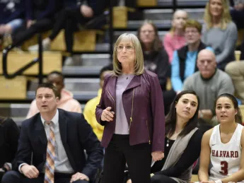 Kathy Delaney-Smith (shown here during the January 19 win over Dartmouth) has helped her players navigate many off-court challenges.