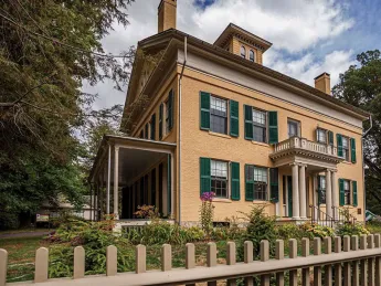 Photograph of Emily Dickinson’s family home, The Homestead, an elegant wooden building