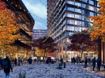 Drawing of proposed new campus buildings in Allston