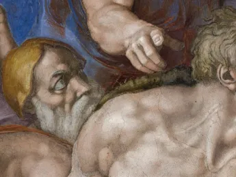 Head and torso of a man painted by Michelangelo on the Sistine Chapel ceiling.