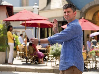 Mike Schur on the set of The Good Place