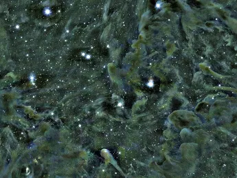 Part of the Perseus molecular cloud, as seen through the Smithsonian’s MMT telescope in Arizona. Self-gravitating structures—dense areas where stars are forming—appear as dark spots. The L1448 region is located in the upper-right quadrant of the image.