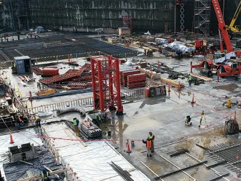 Construction continues—for now—on the below-grade portions of Harvard’s first science building in Allston.