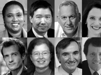For Overseer: (Top, L-R) Cheryl Dorsey; David Tang; Walter Isaacson; Diana Nelson. (Bottom, L-R): David Heyman; Karen Nelson Moore; Joseph Fuller; Nicholas Kristof